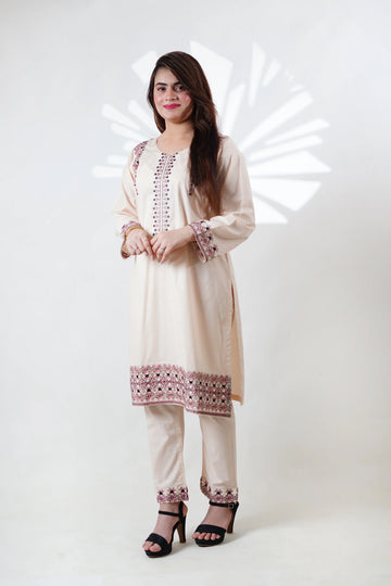 Embroidered Beige Kurti