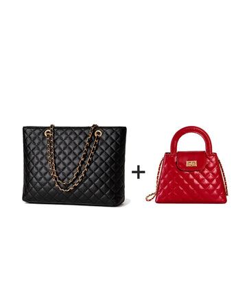 Classic Quilted Duo – Red Crossbody & Black Tote Combo