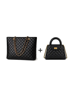 Classic Quilted Duo – Black Crossbody & Tote Combo