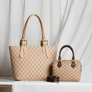 Classic Checkereds - Beige Handbag & Duffle Sling Bag Combo