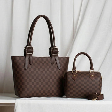 Classic Checkereds - Brown Handbag & Duffle Sling Bag Combo
