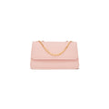 Pink handbag with a gold chain on a white background