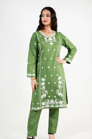 Embroidered Green Kurti