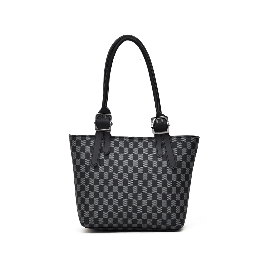 Black checkered leather tote bag for women – stylish handbag
