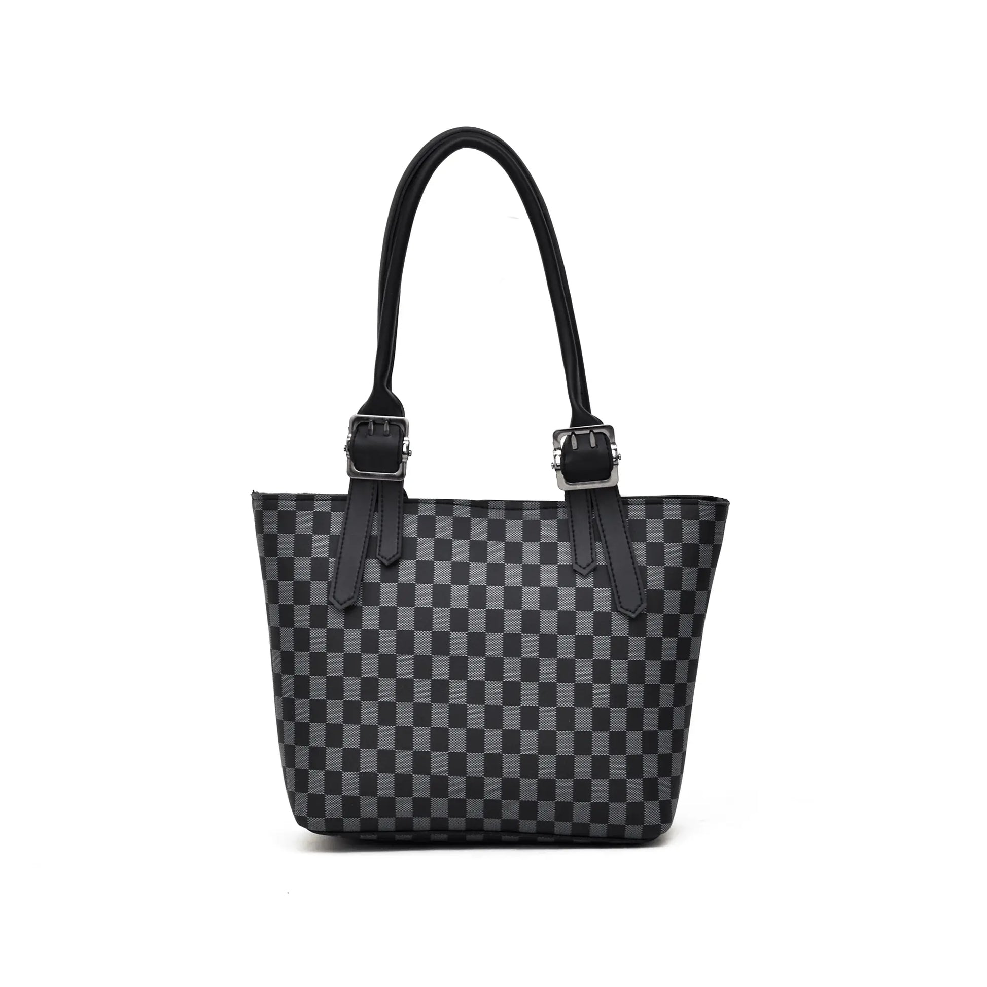 Black checkered leather tote bag for women – stylish handbag
