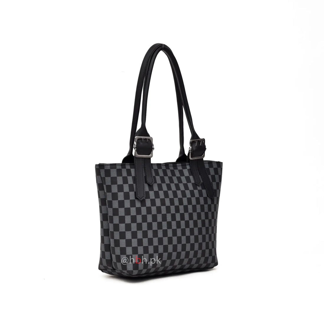 Black checkered leather tote bag for women – stylish handbag