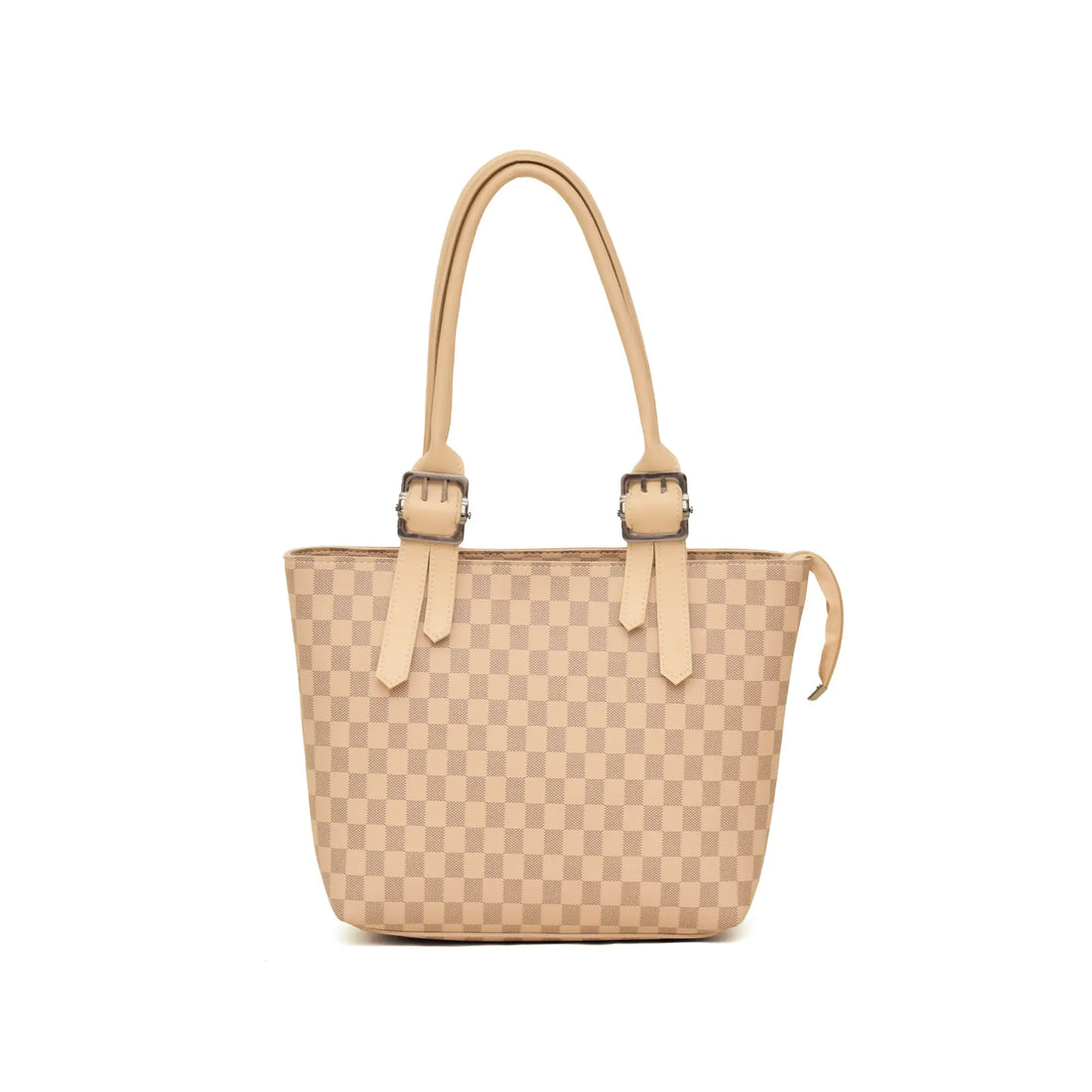 Beige checkered handbag with matching strap