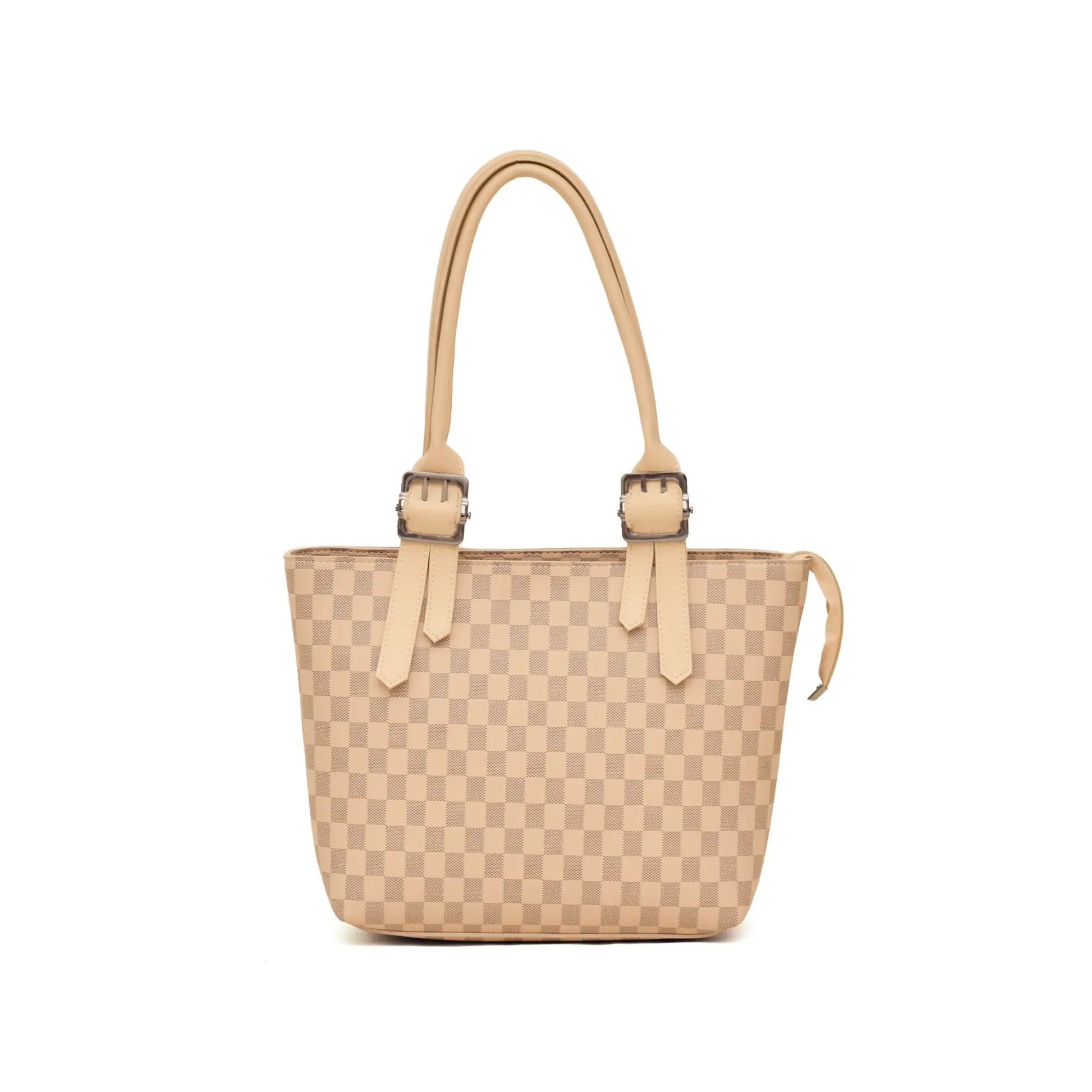 Beige checkered handbag with matching strap