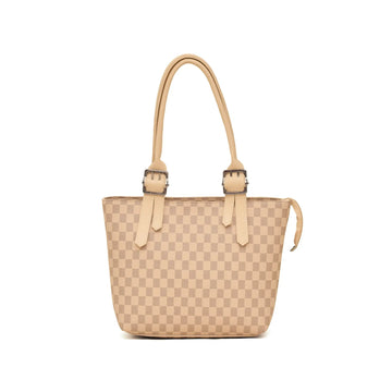 Beige checkered handbag with matching strap