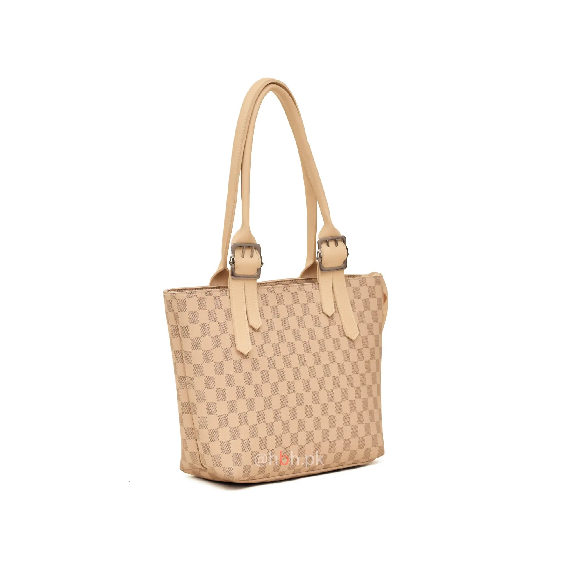 Classic beige checkered leather tote bag for women in Pakistan