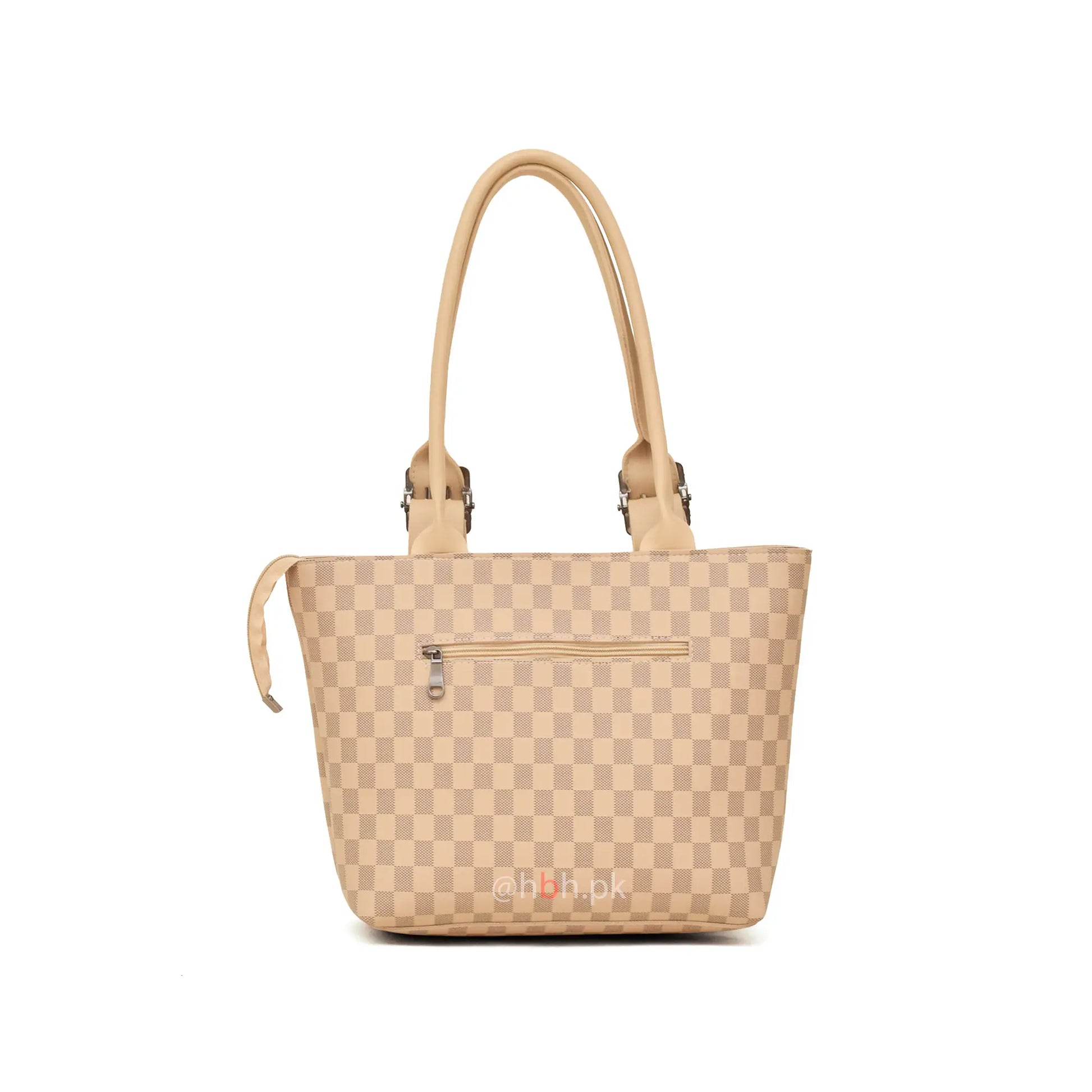 Classic beige checkered leather tote bag for women in Pakistan