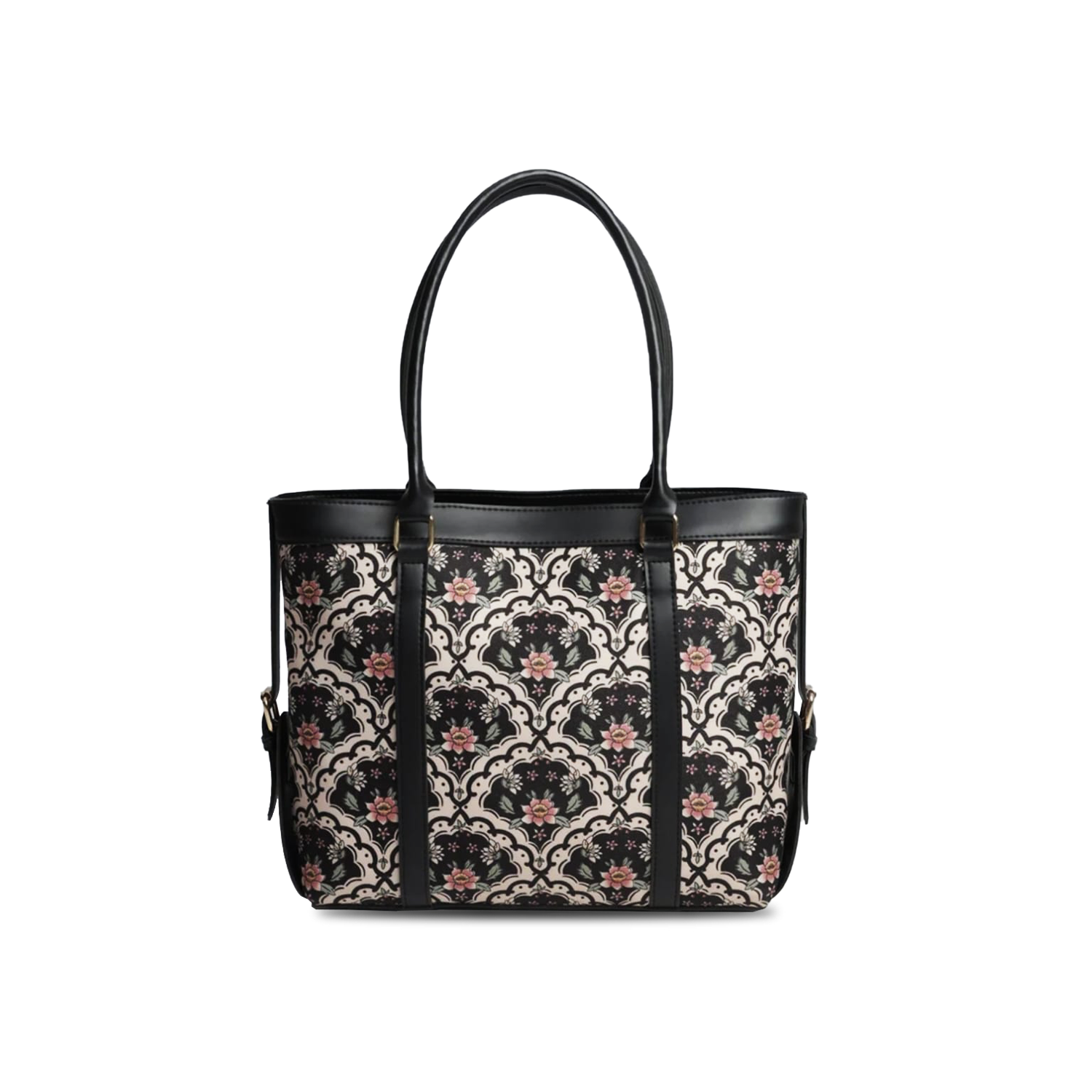 Allure black floral canvas bag for women - stylish everyday canvas tote